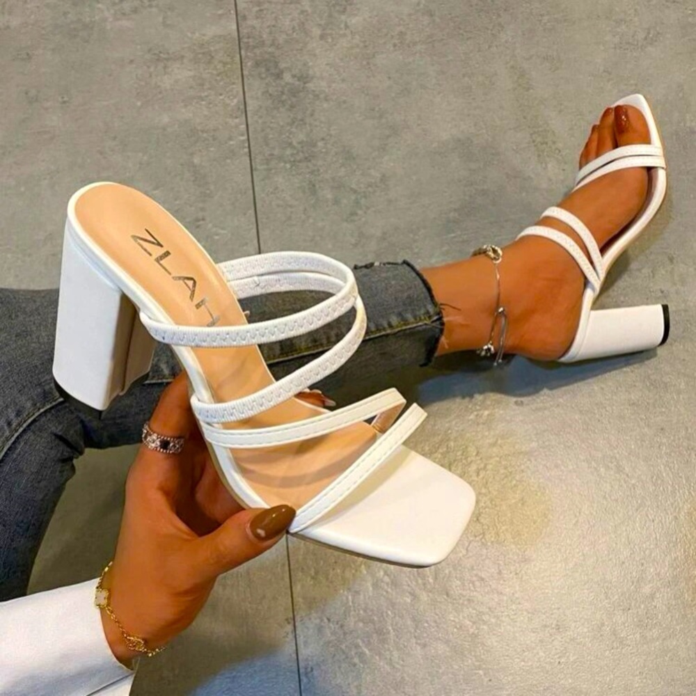 SHEIN White Minimalist Chunky Mule Heels